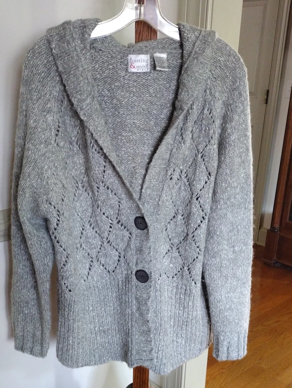 Hasting & Smith Hooded Knit Button-Front Cardigan - Gray